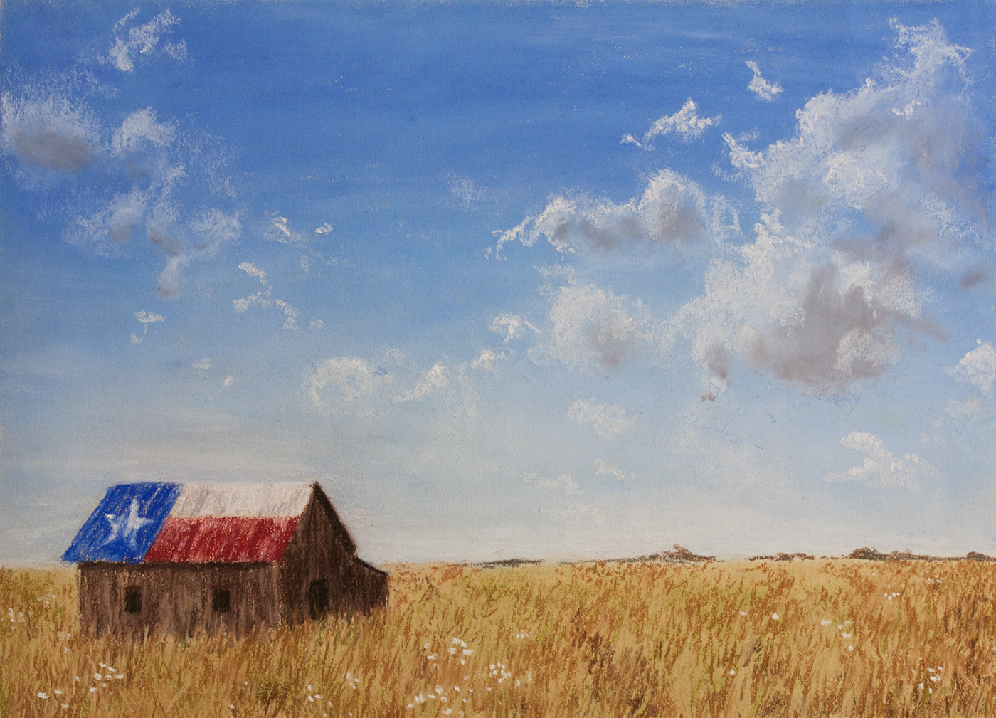 Drawing  fine art texas Andrea Walker Illustration country barn field pastel clouds Landscape