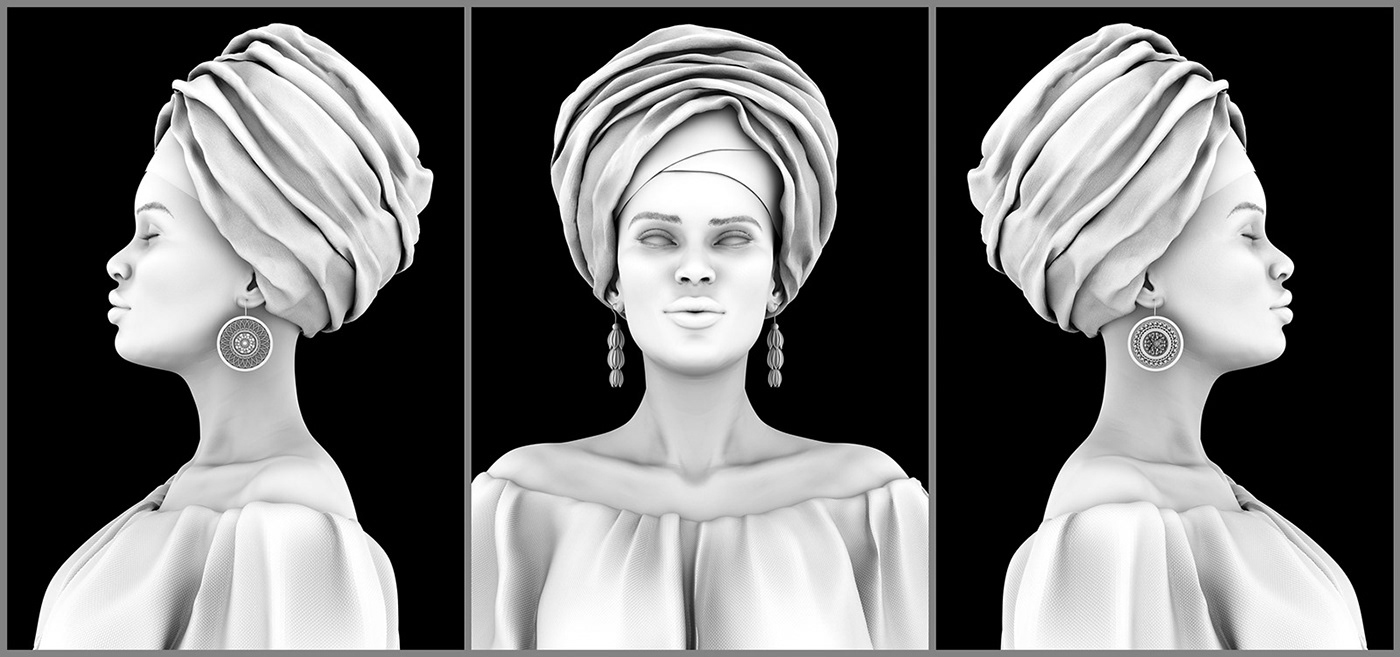 3D african color fabric modo Patterns portrait Render tribal woman