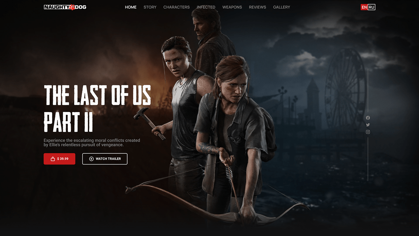 adobe illustrator Adobe XD design game landing page The Last of Us The Last of Us 2 the last of us part 2 Web Design  Website