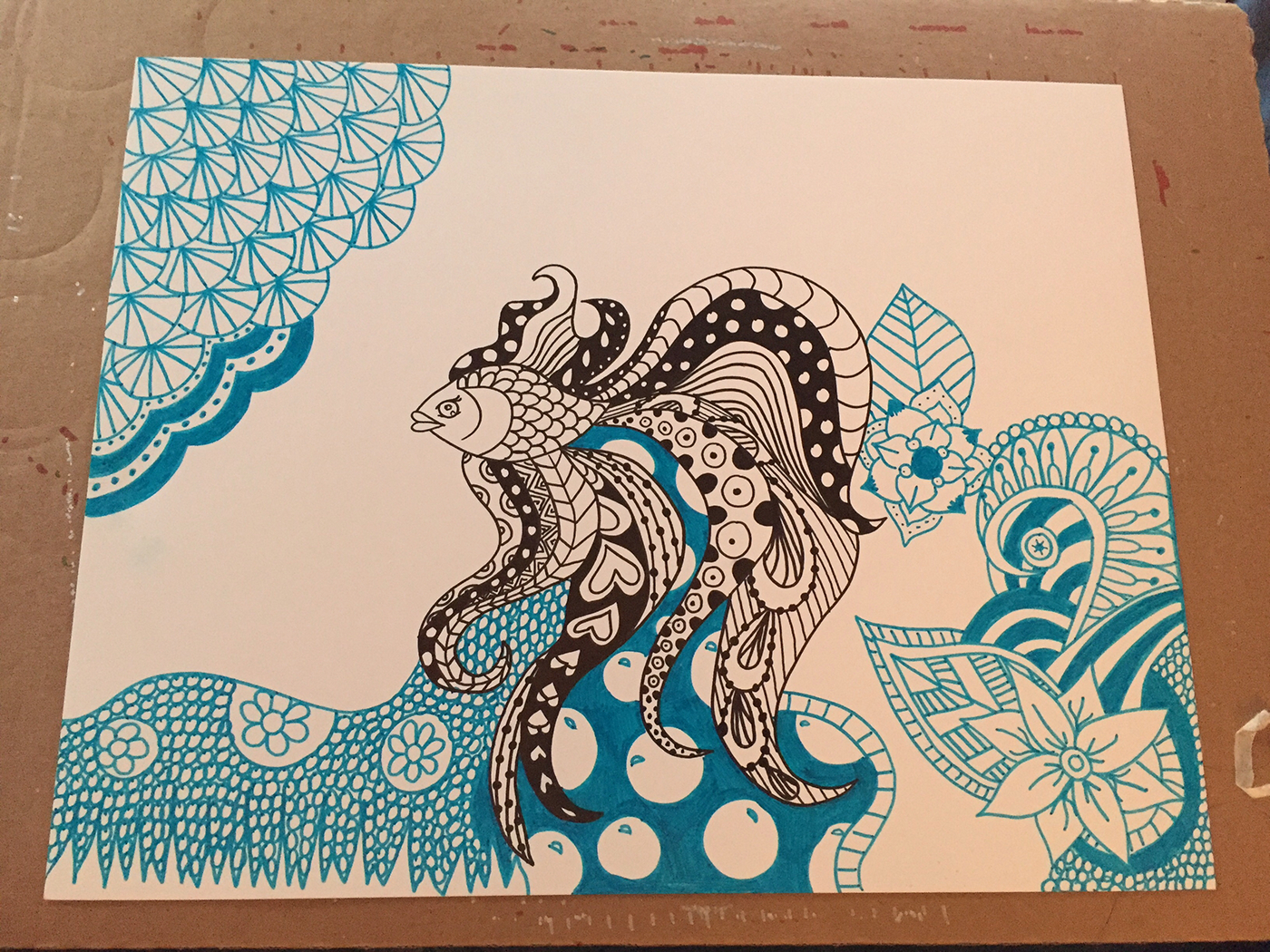 blue fish doodle pattern Flowers