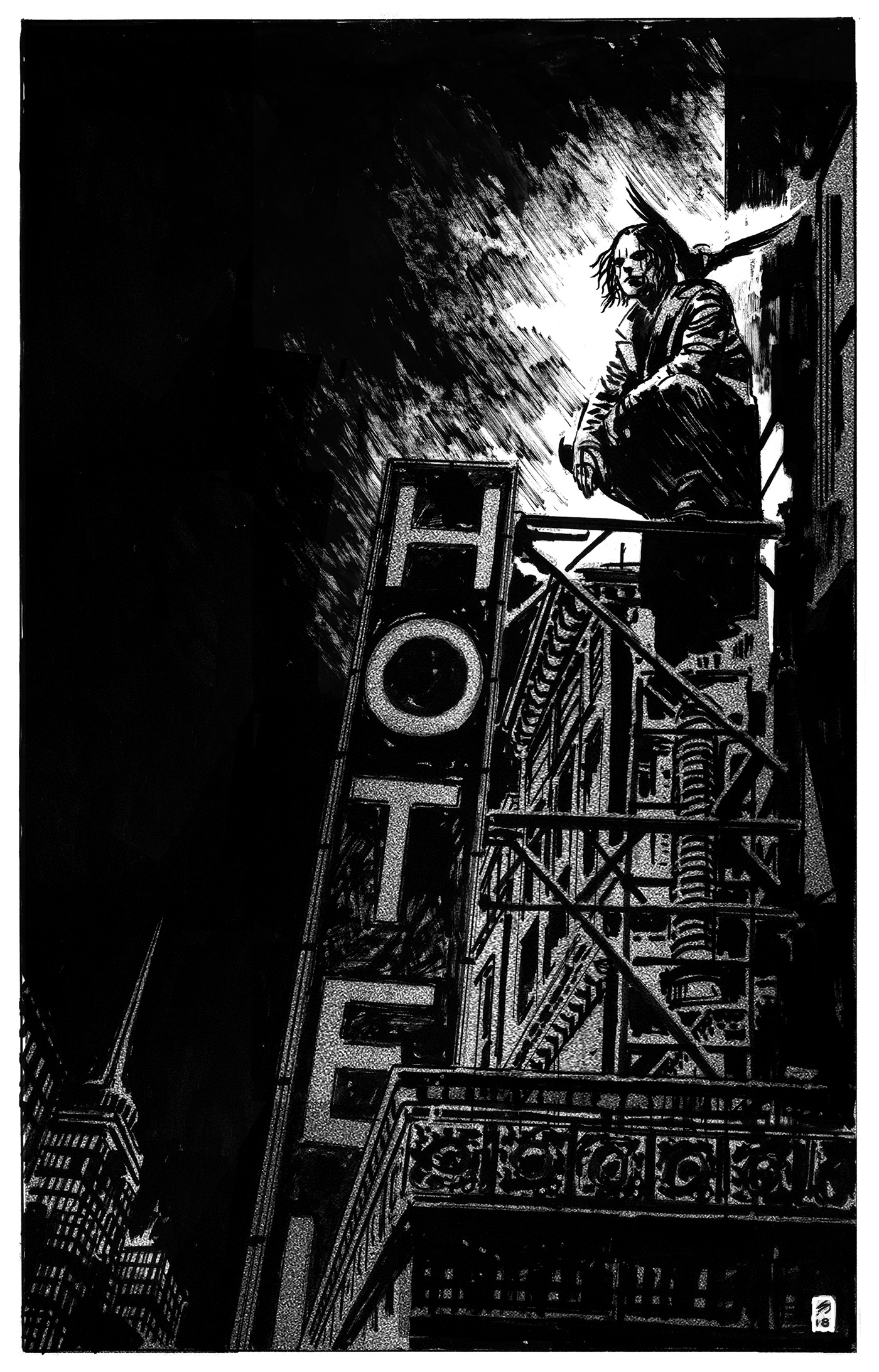 the crow noir black and white comics commission inking