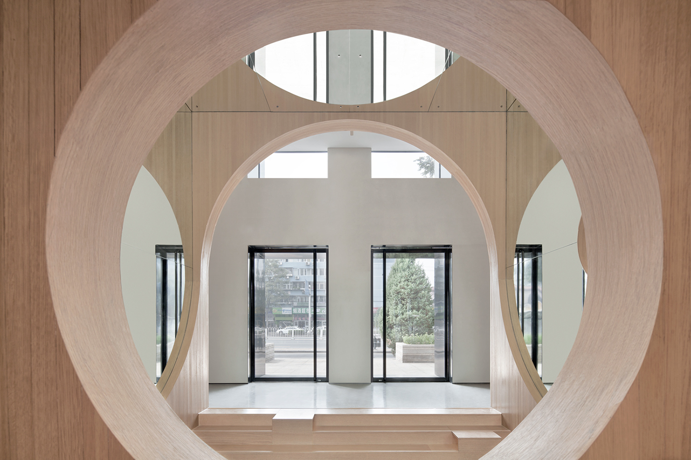 arch mirror stairs wood Interior swing design centre beijing