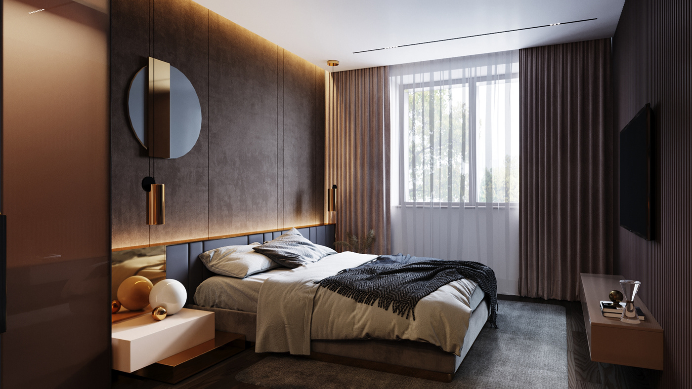 3D CG corona rendering visualisation ArcViz bedroom brown CGI Interior