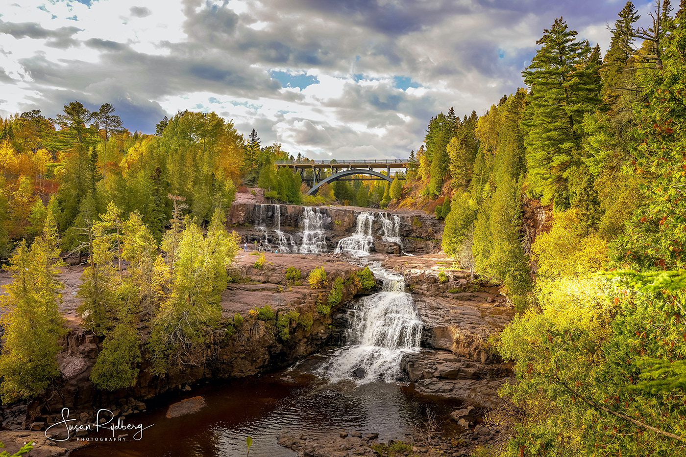 autumn colorful Fall gooseberry falls Gooseberry River Lake Superior Landscape minnesota north shore woods