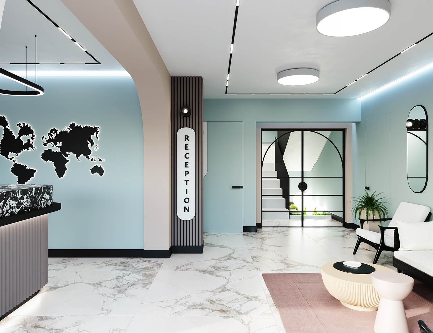 interior design  Lobby architecture 3D visualization 3ds max corona Render hotel reception