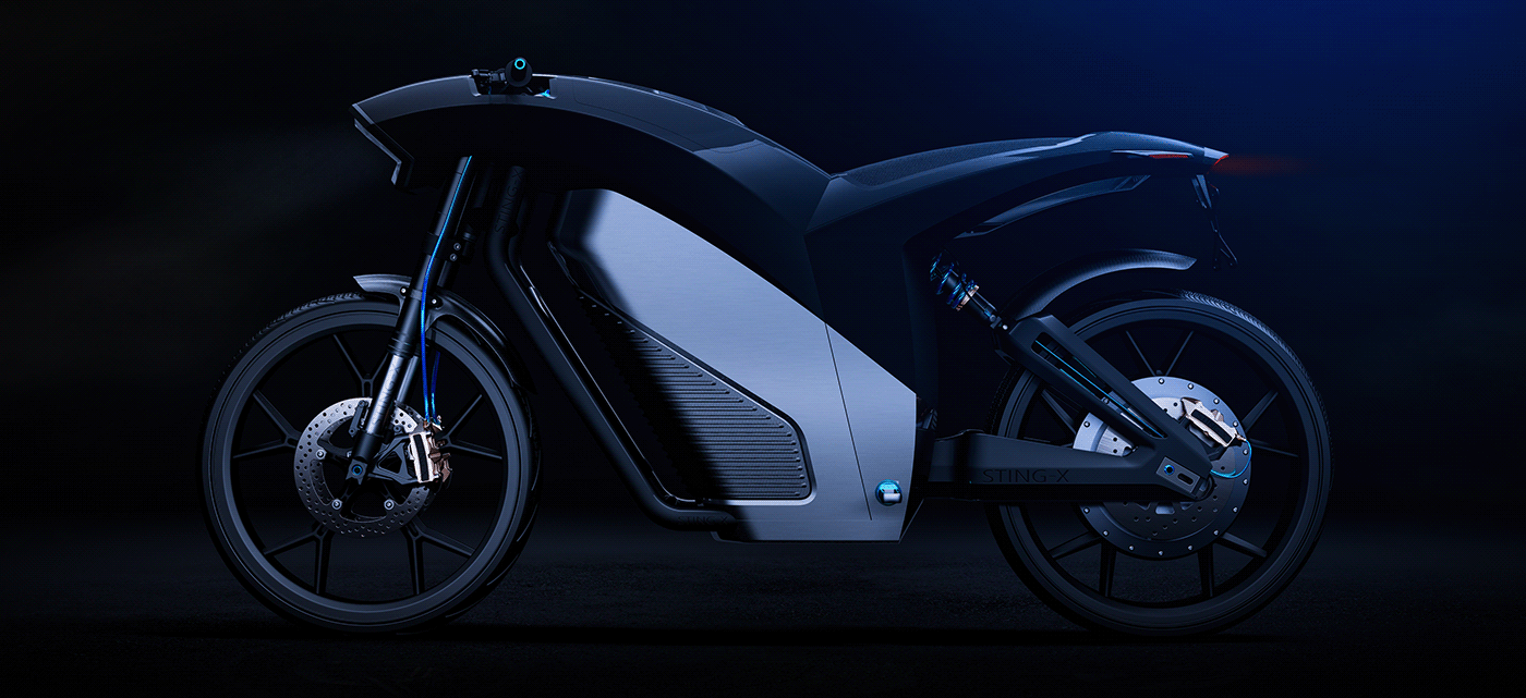 Bike design Transport motorbike car 3D art light blue elctro
