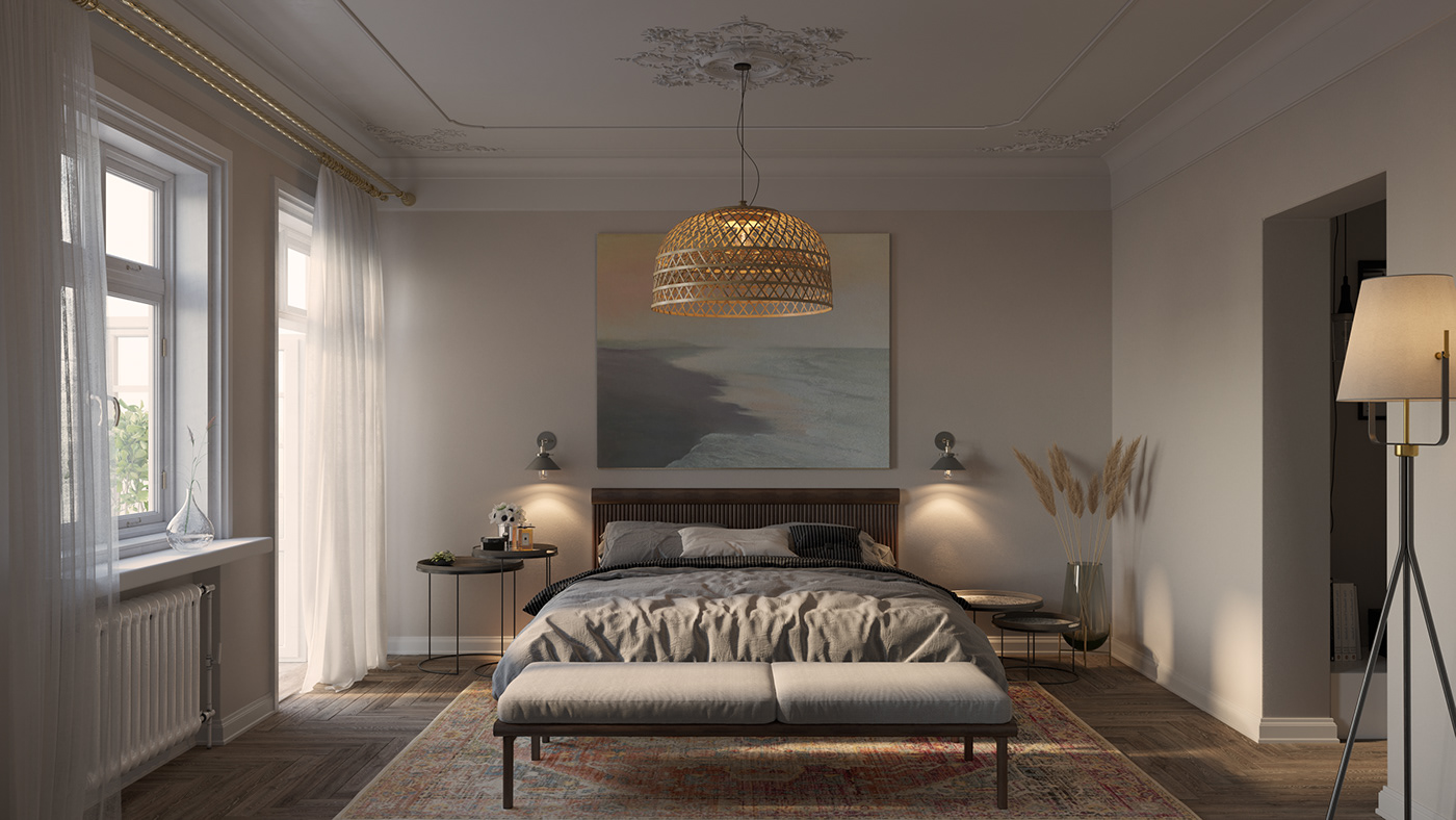 3dsmax corona render  Adobe Photoshop Interior bedroom kitchen Evening Day design 3DArtist