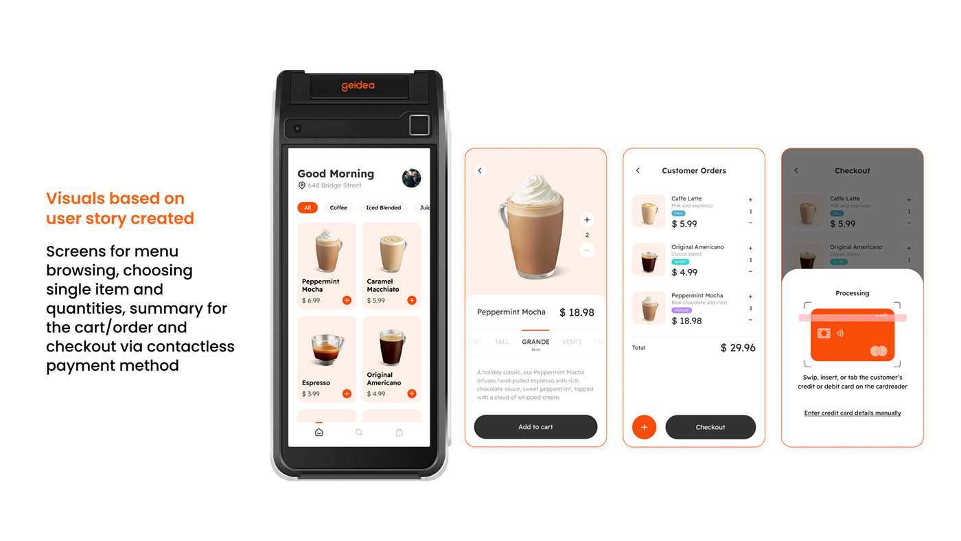 payment UI/UX user interface paymentgateway orange Case Study black cafe cardless geidea