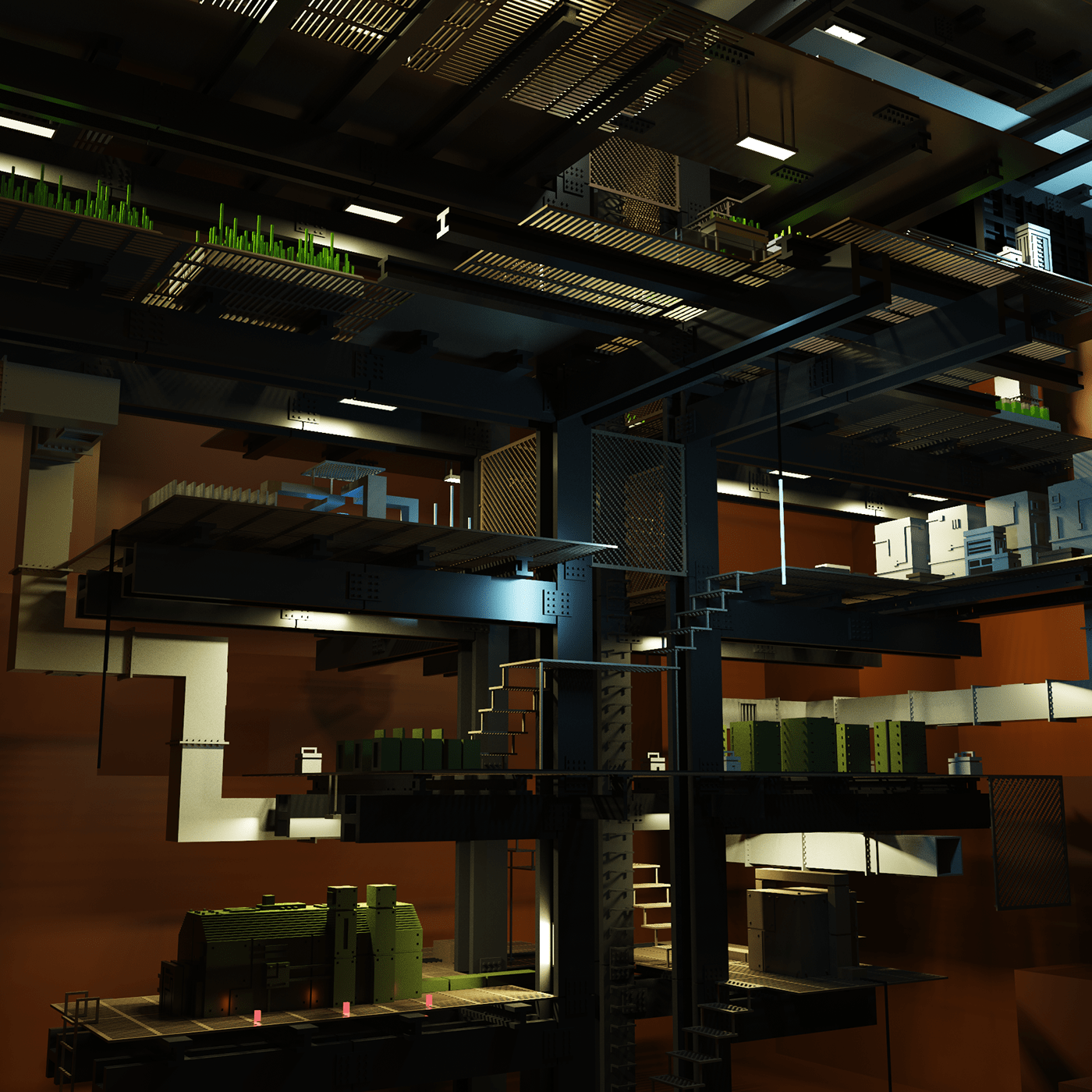 bunker sci-fi environment 3D voxelart voxel shelter lowpoly concept science fiction