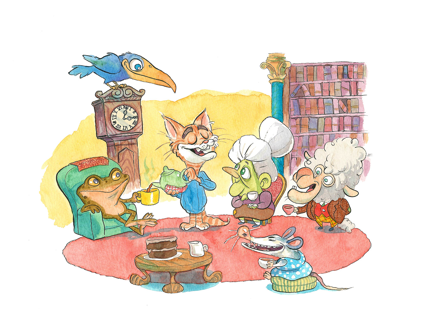 watercolour watercolor ILLUSTRATION  children's book tea party animalart cartoon kidlitart witch