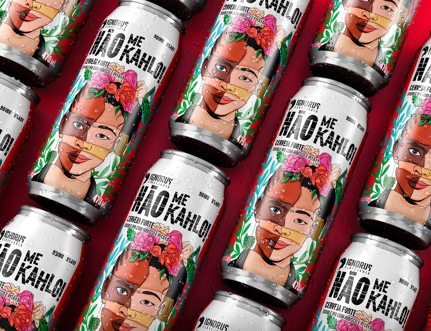 beer colors floral florals Flowers Frida Kahlo illustration portrait Label Packaging woman