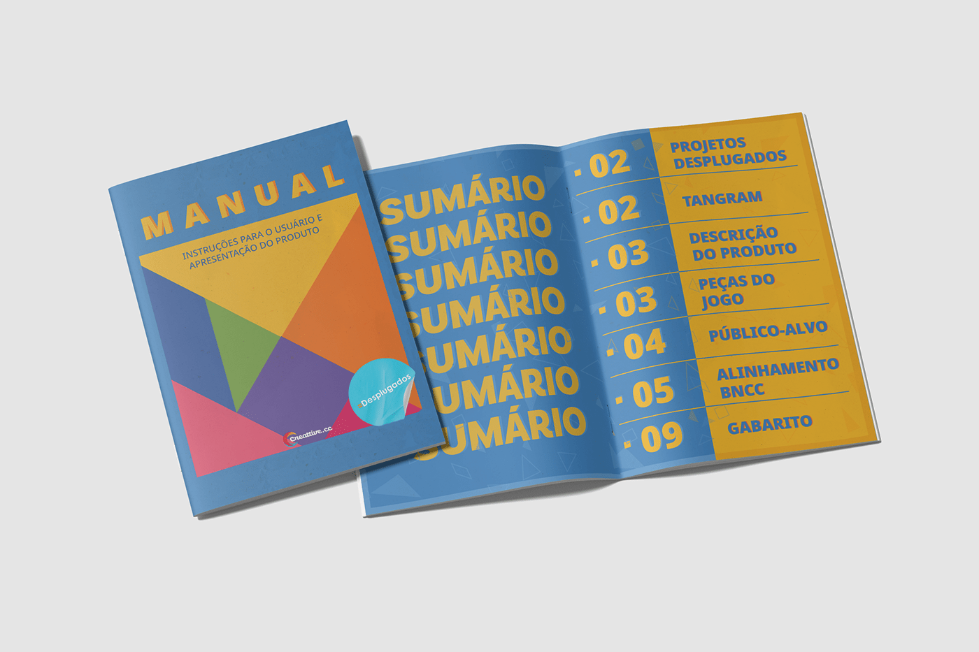 Caixa Cores design diagramação editorial innyx Jogo de Tabuleiro manual Sumario tangram
