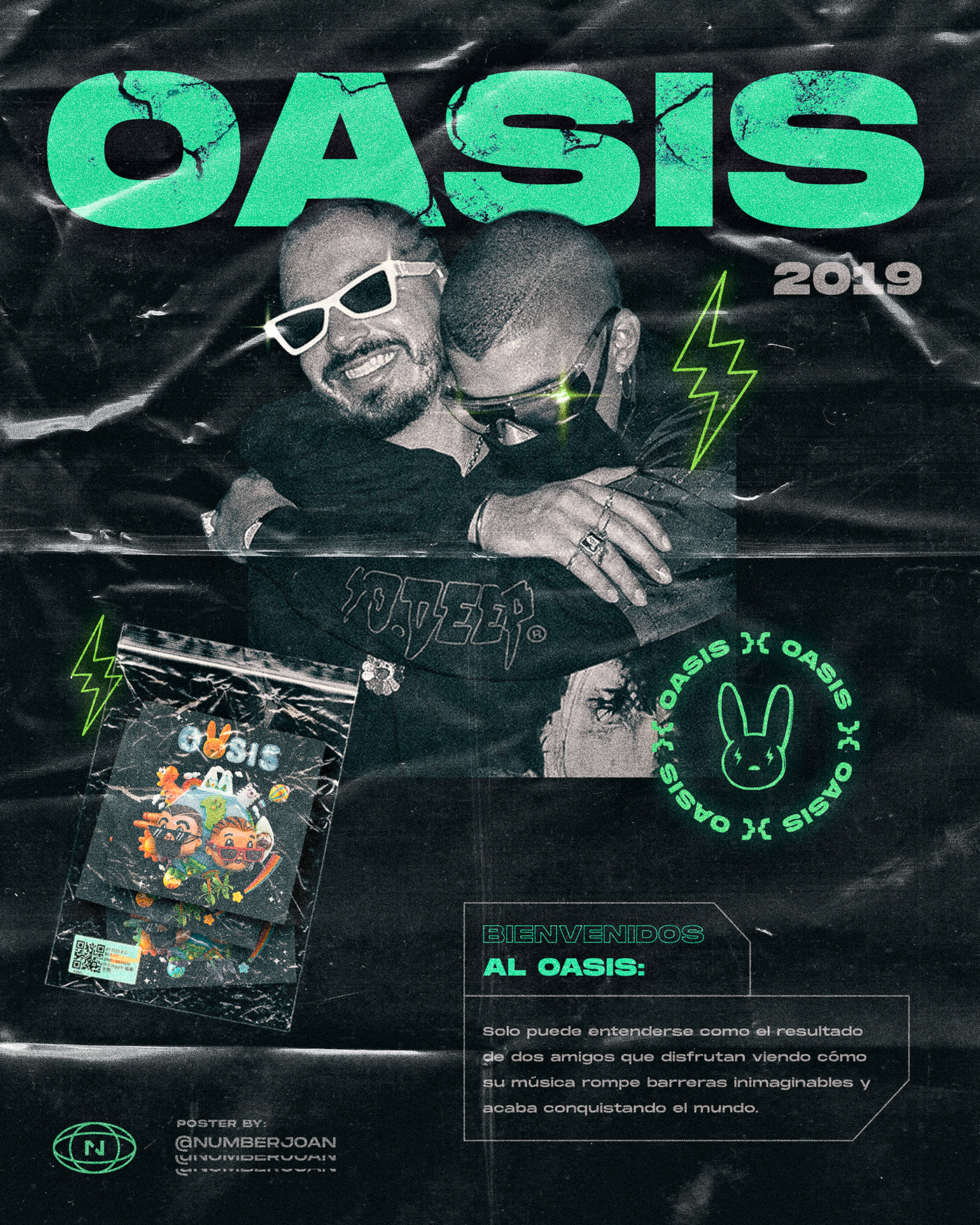 poster oasis j balvin bad bunny typography   textures neon grunge plastic cover