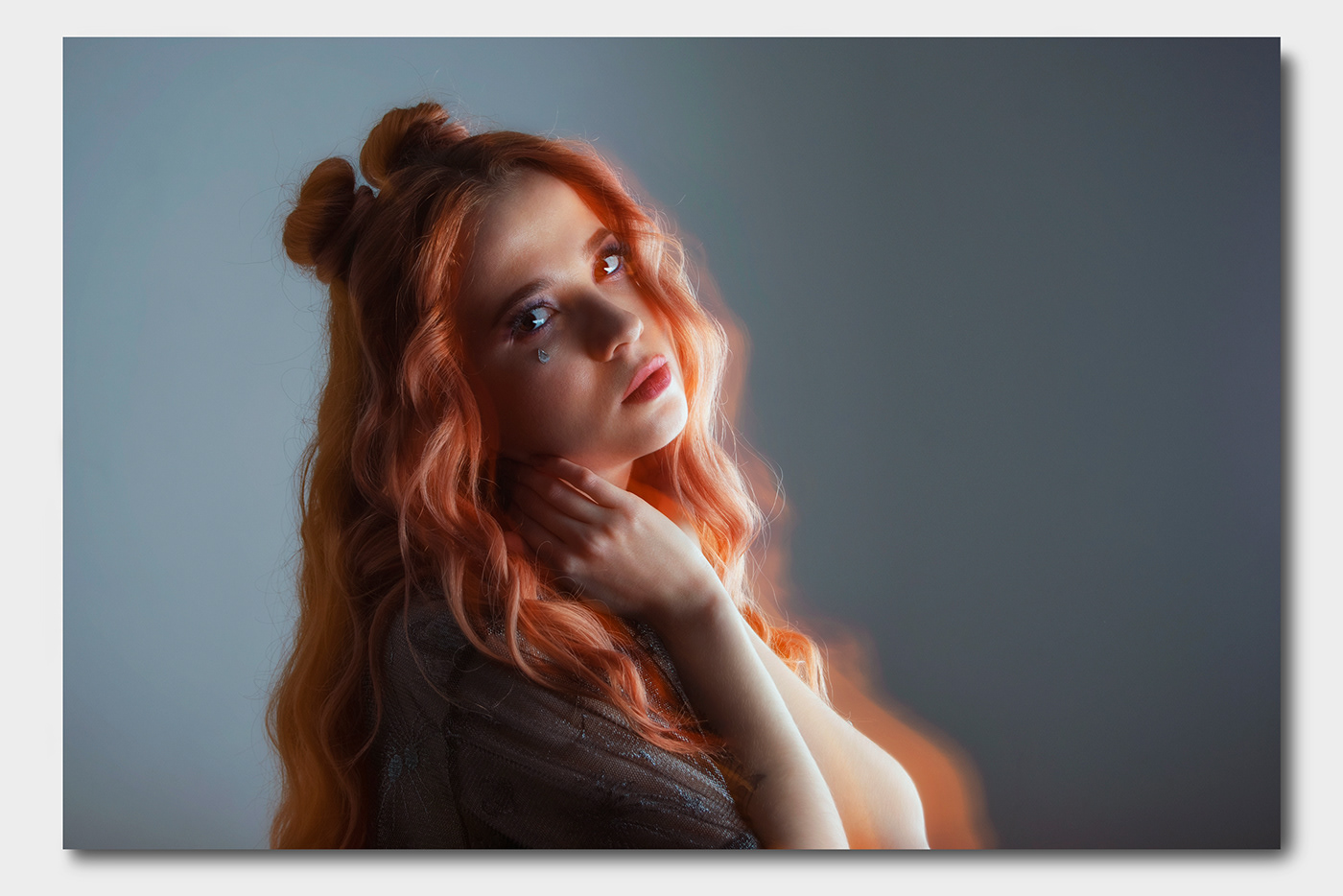 Female portrait female double exposure light flare warm vibrant colorful color grading portrait photography