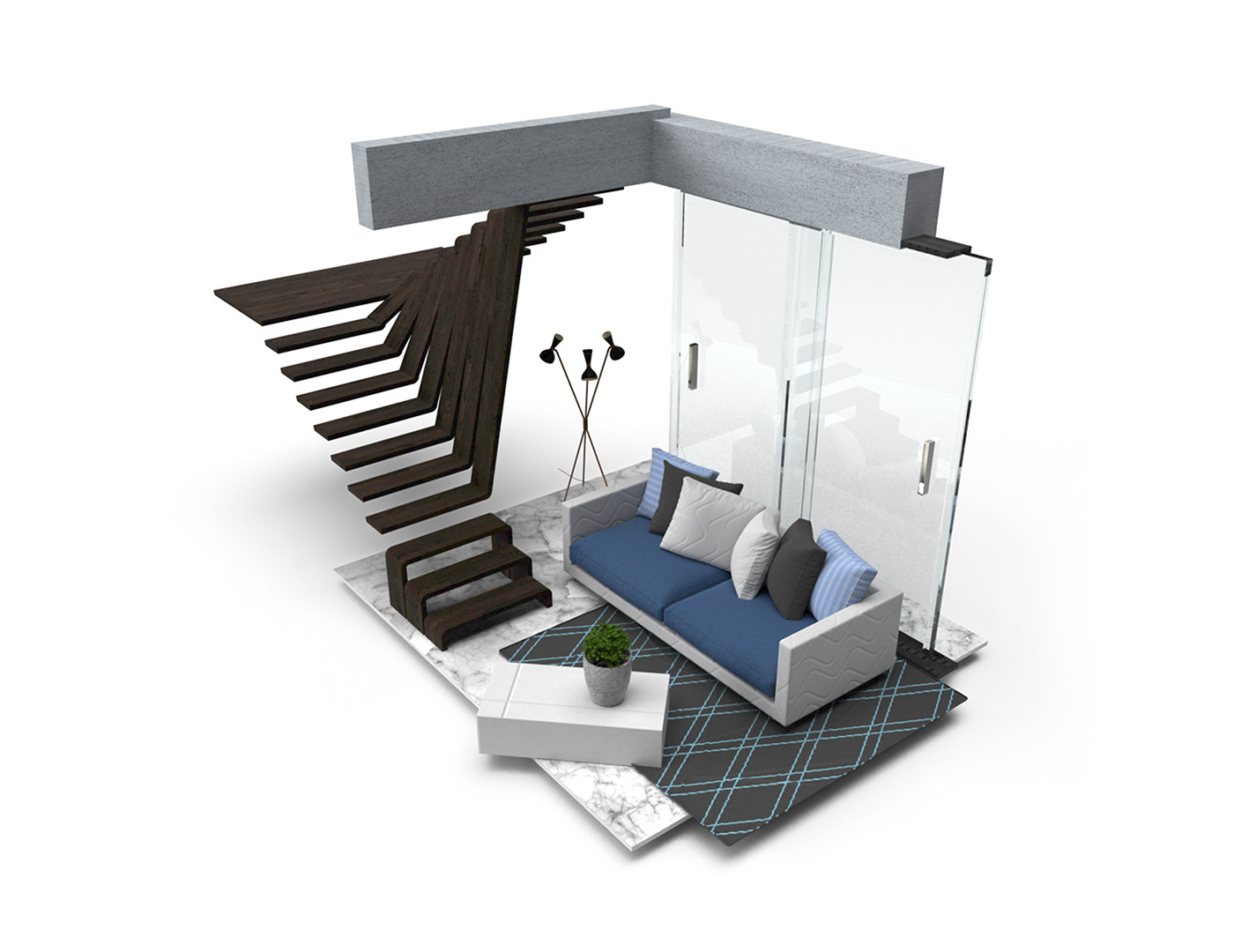 graphic design 3D ILLUSTRATION  architecture Interior Space  Adobe Dimension home composition