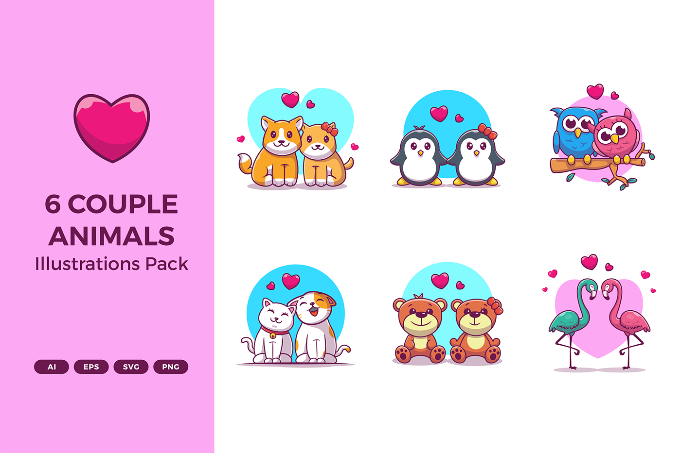 COUPLE CUTE ANIMALS ILLUSTRATION PACK on Behance