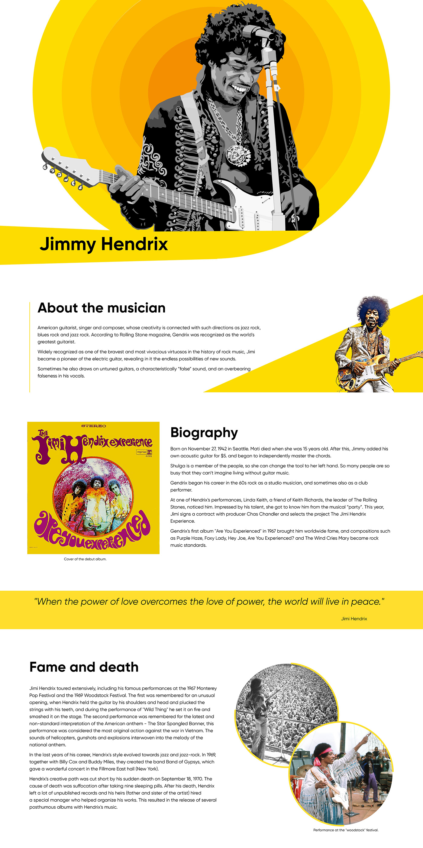 ux/ui Figma figma design article first yellow black typography   Jimmy Hendrix old school