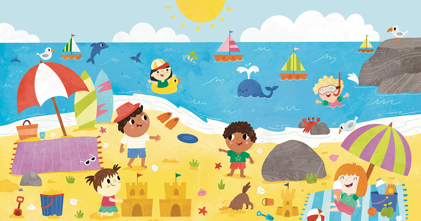 11 beautifully illustrated scenes to inspire kids’ imaginations. Beach