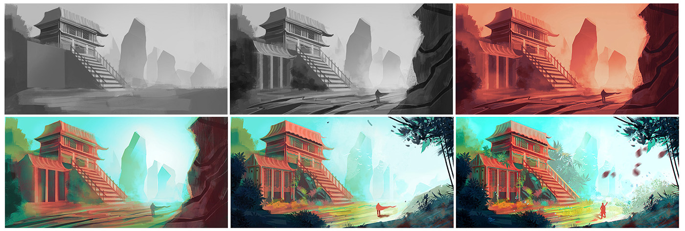 digital 2D environment Landscape Eastern asian Nature digitalart ILLUSTRATION  game