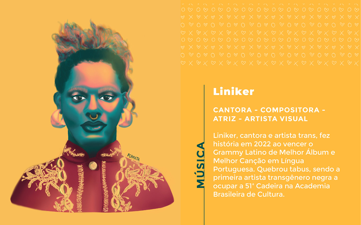 An illustrated portrait of Liniker, a brazilian transgender singer and actress from brazil