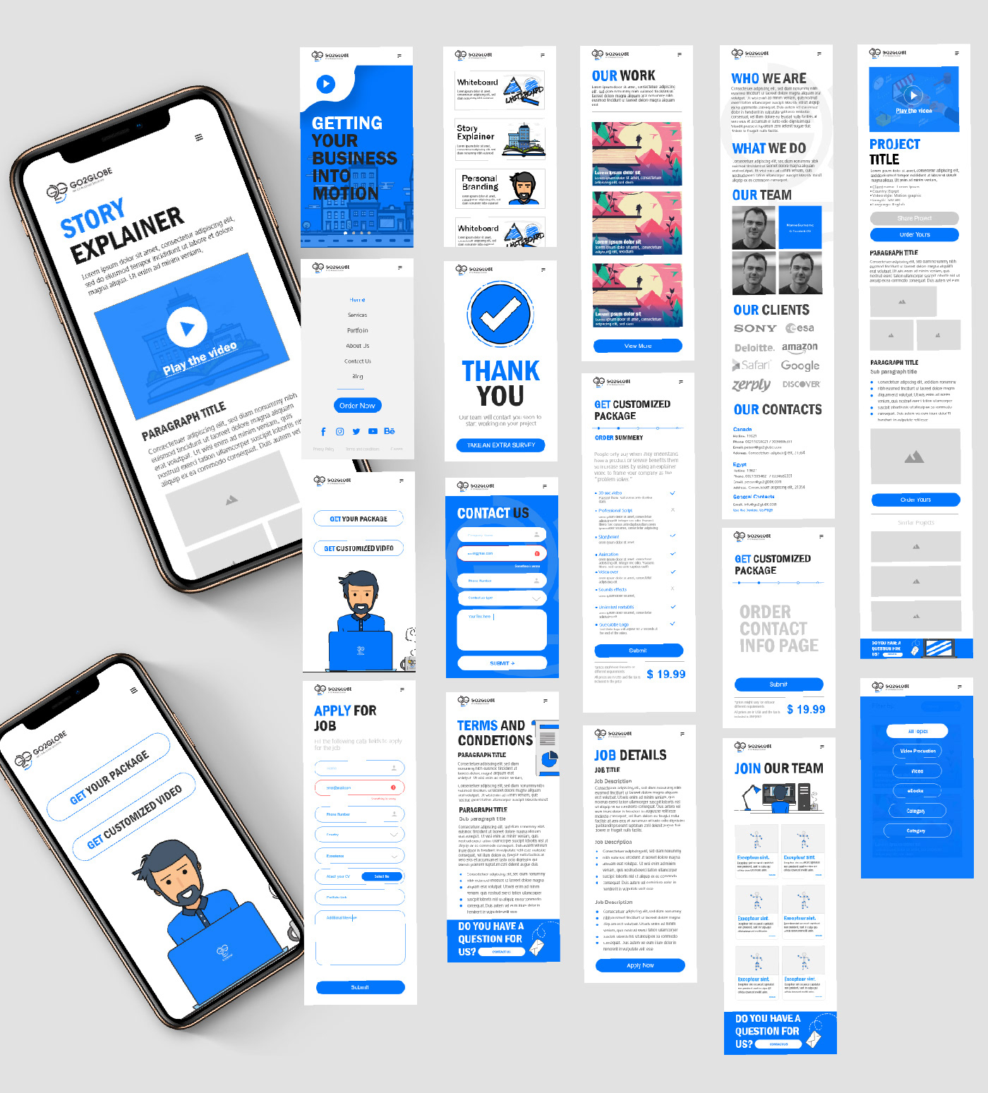 motion graphic agency Video Production blue wireframes prototype Responsive graphic