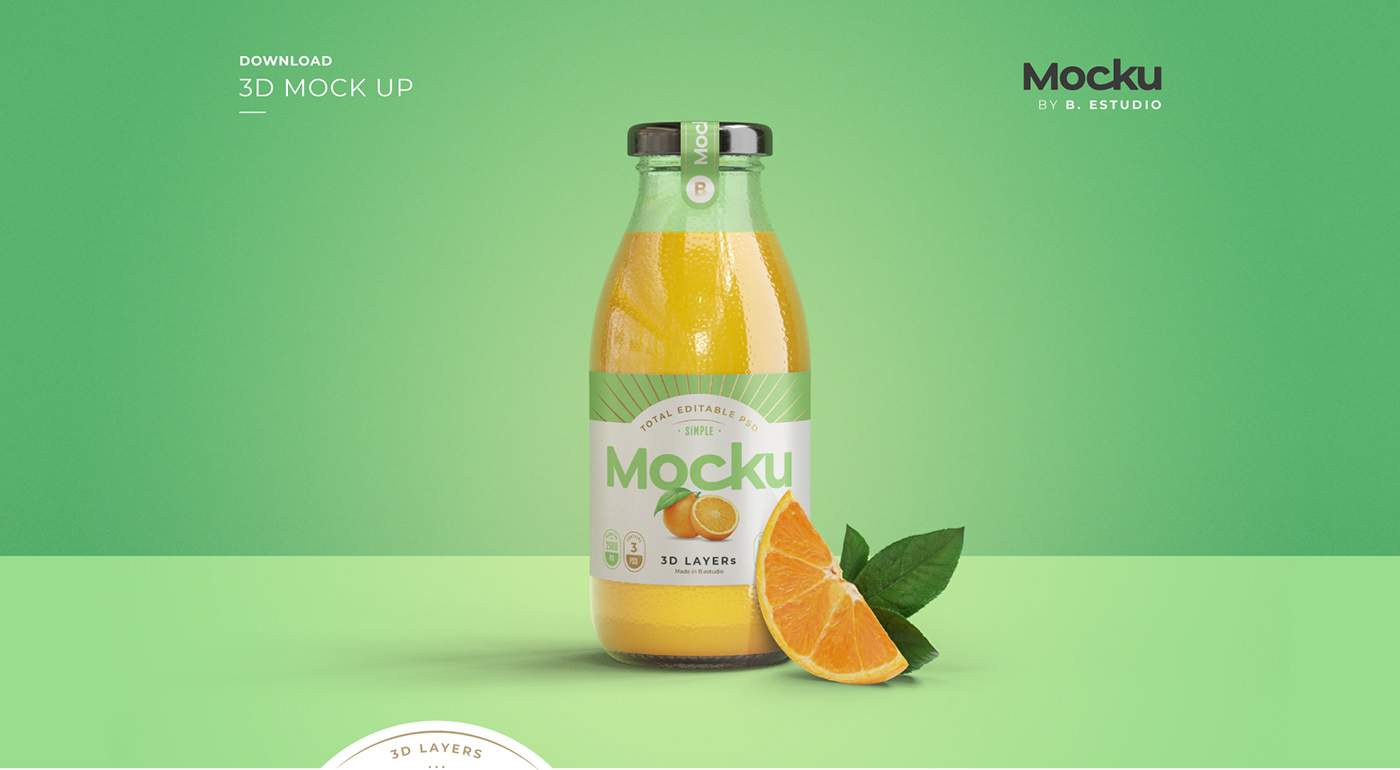 bottle design juice mock-up Mockup mockups orange Packaging template free