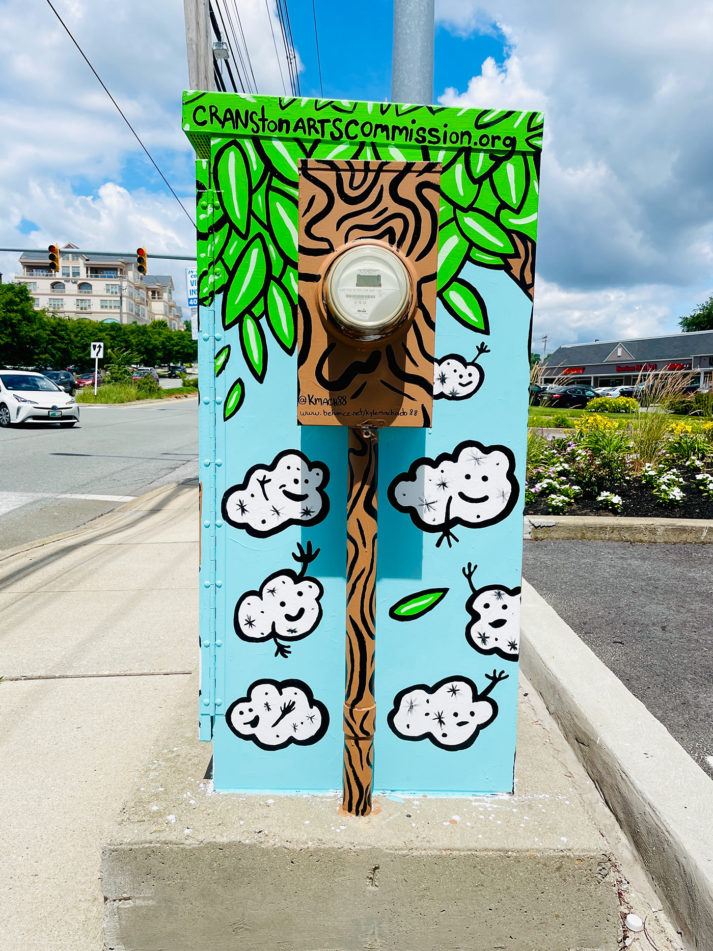 cartoon clouds Cranston Electrical box handmade Mural outdoors Photography  Street Art  trees
