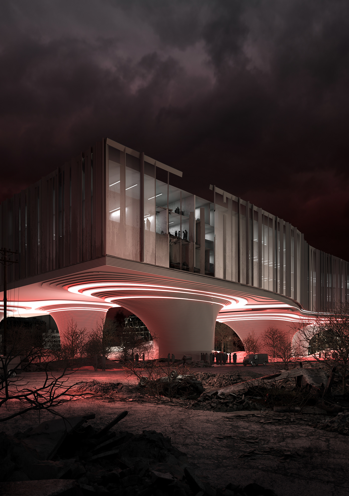 architecture visualization concept center Render archviz exterior 3ds max futuristic parametric