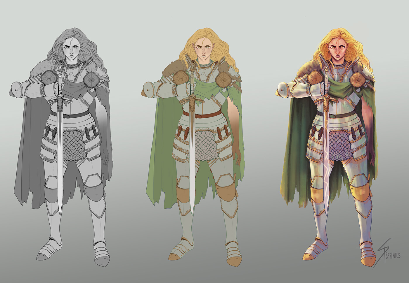 Armor charcter design concept art fantasy knight Lord of the rings LOTR postcard warrior woman