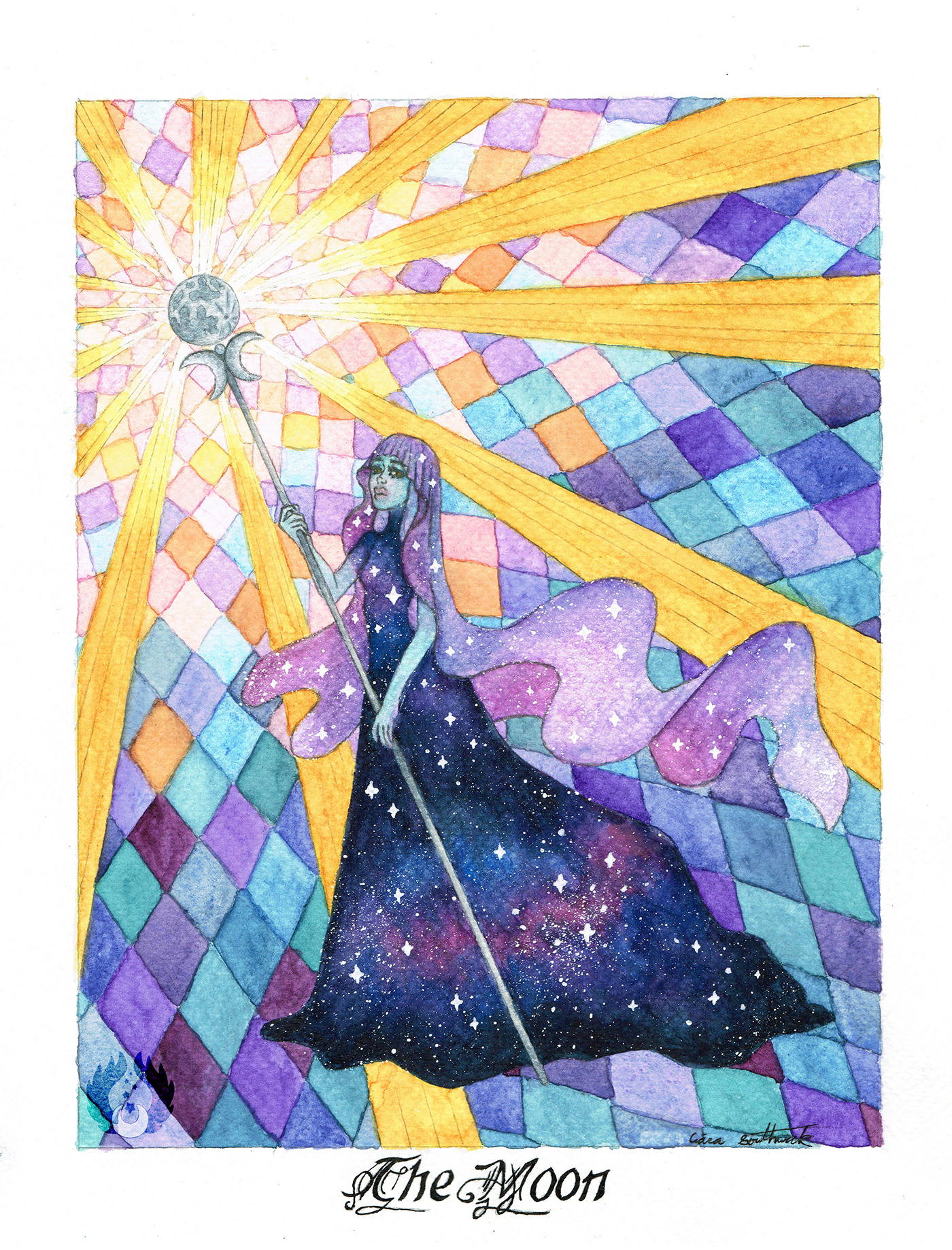 moon fairytale goddess moon goddess watercolor ink Ciara Southwick wand full moon