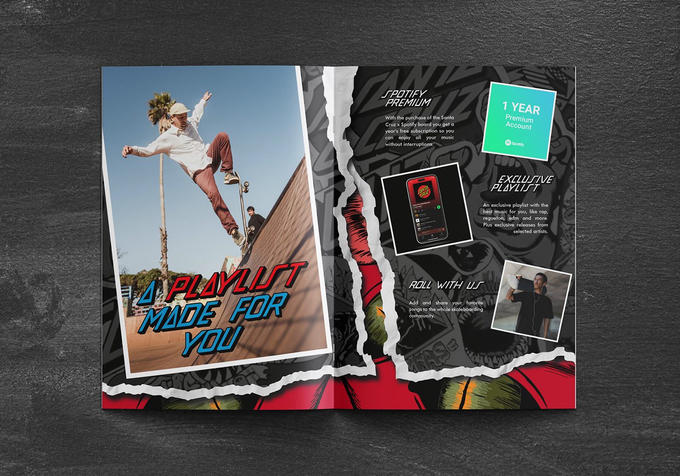 ILLUSTRATION  spotify skateboard graphic design  editorial