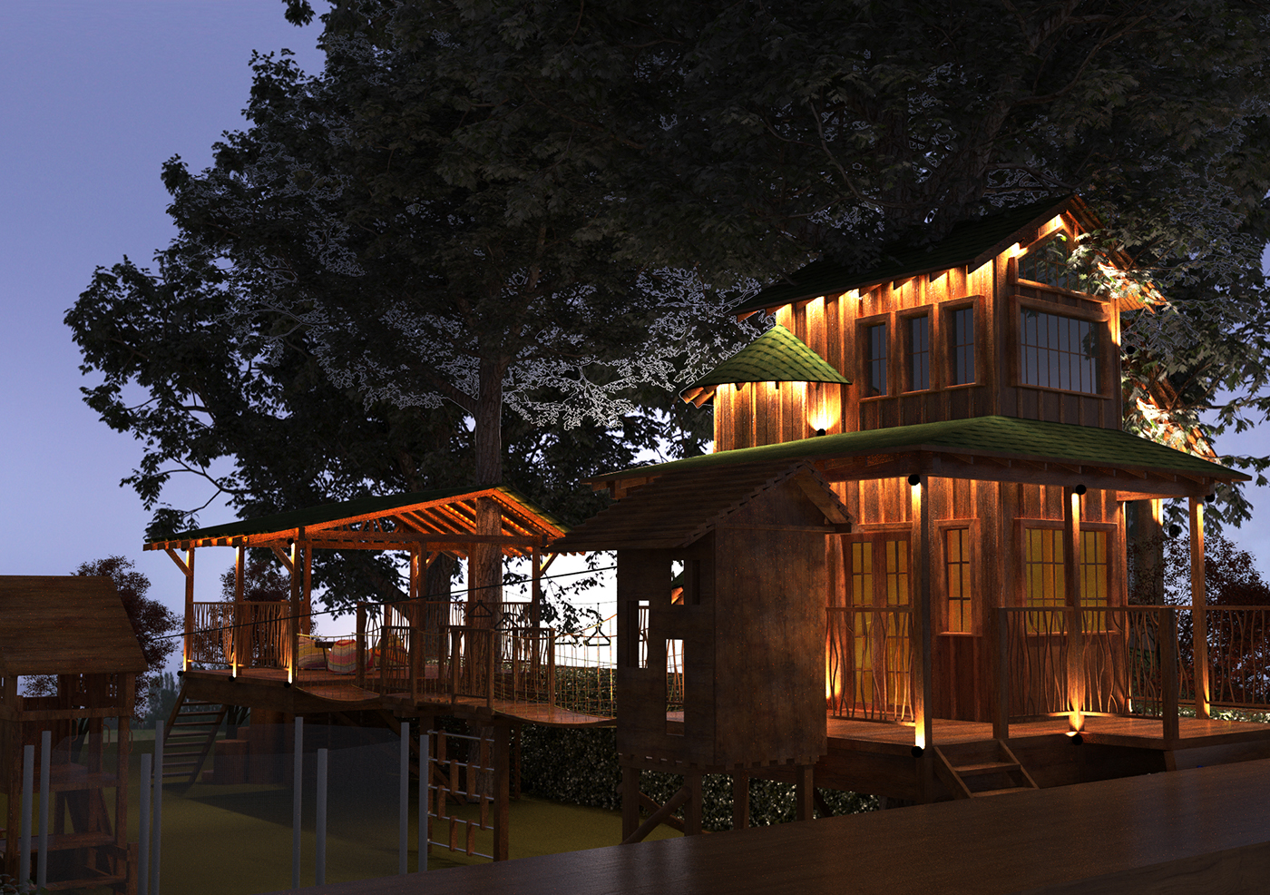 architecture tree-house visualisation wood eco architecture