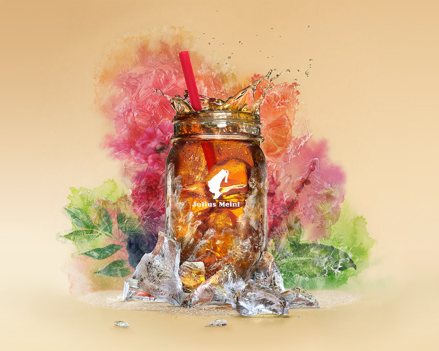ice tea postproduction tea on the rocks ice beverages jar retouch Product Photography