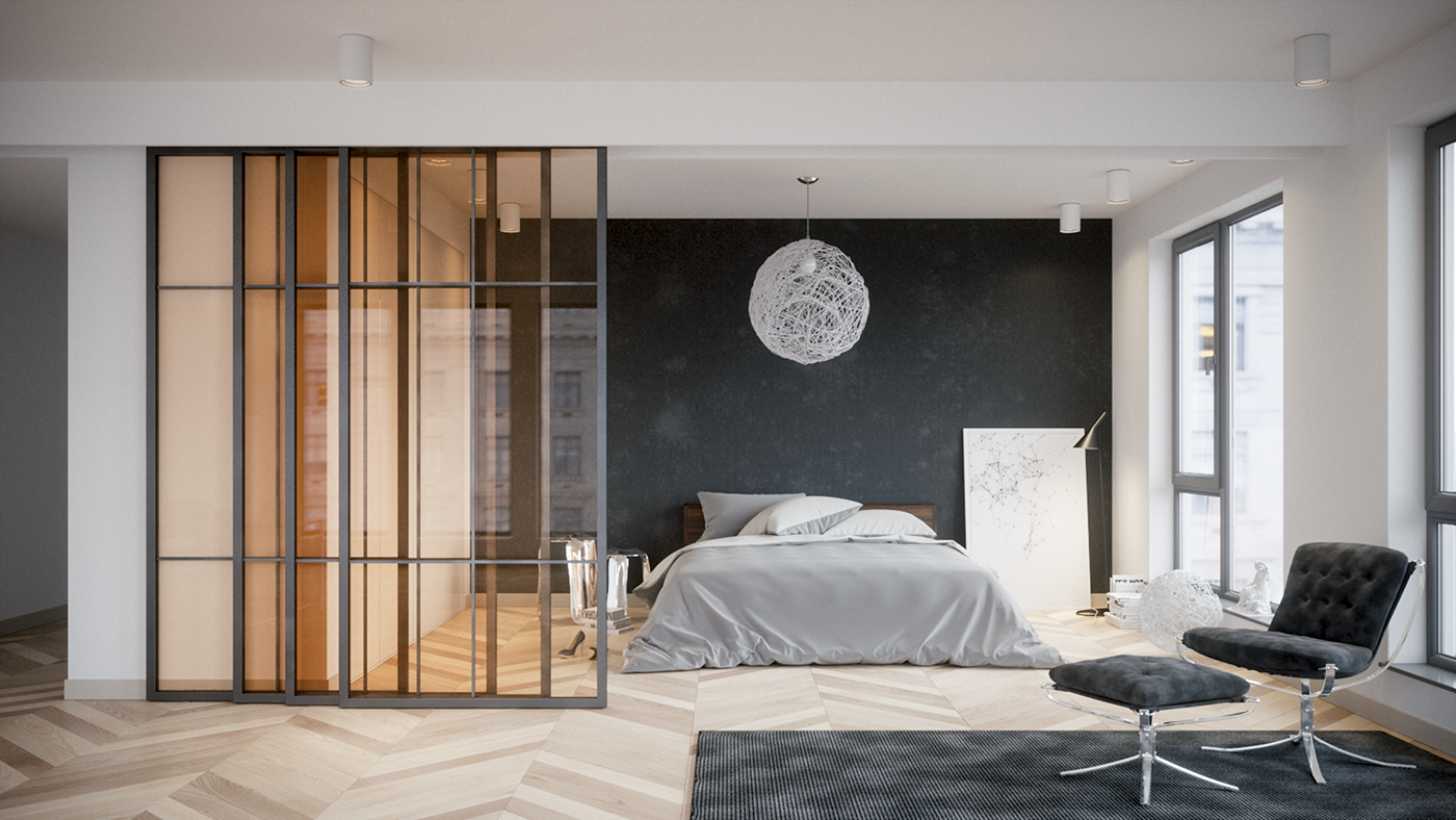 lekko Interior visualisation archiviz bedroom wall bed Daako