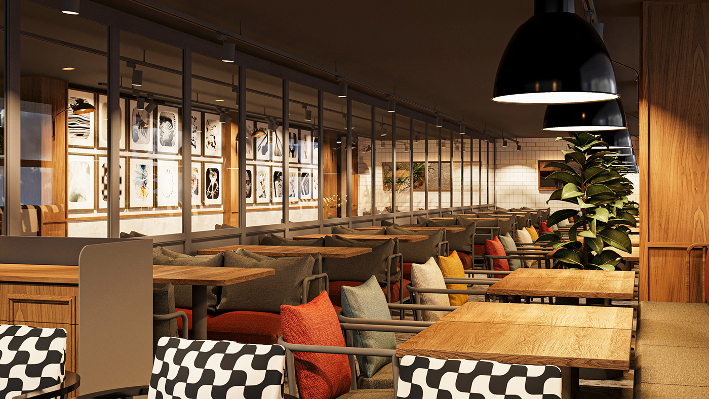 3D 3ds max architecture archviz Coffee corona interior design  modern Render restaurant