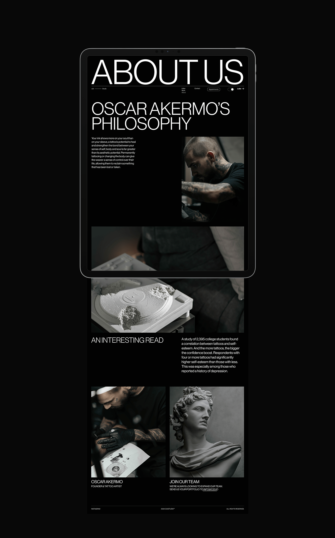 clean dark theme fullscreen microsite minimal studio typography   Web Design  Website tattoo
