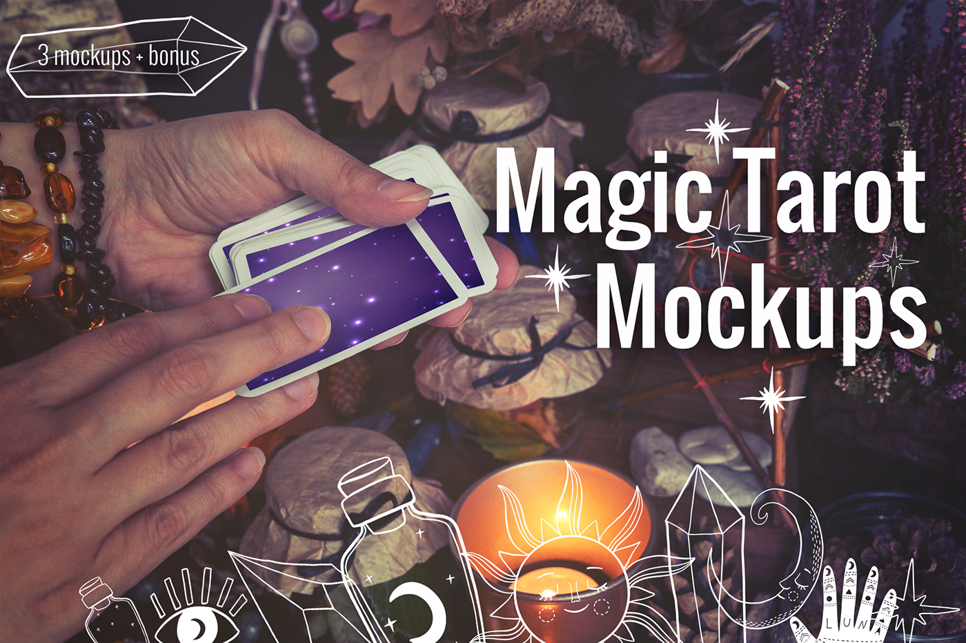 boho card Magic   Mockup oracle tarot template witch