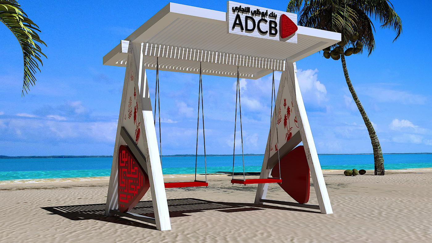 activations ADCB Art Directions beach activities beach booth branding  exterior design outdoor stands product design  summer