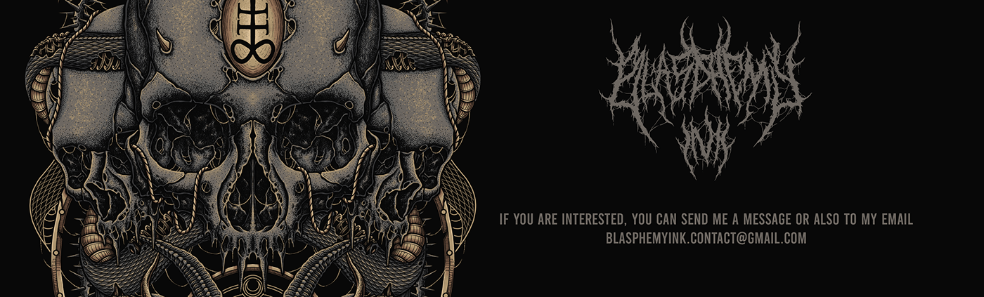 dark art blasphemy ink skull tattoo satanic metal band Tshirt Design