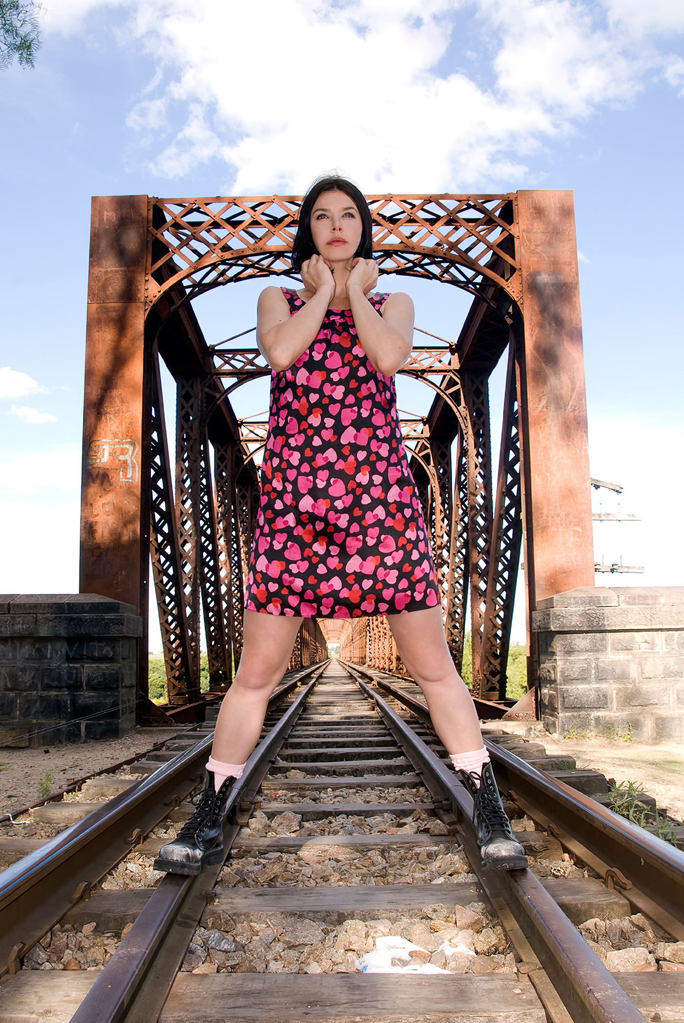 model portrait woman beauty railroad train railway