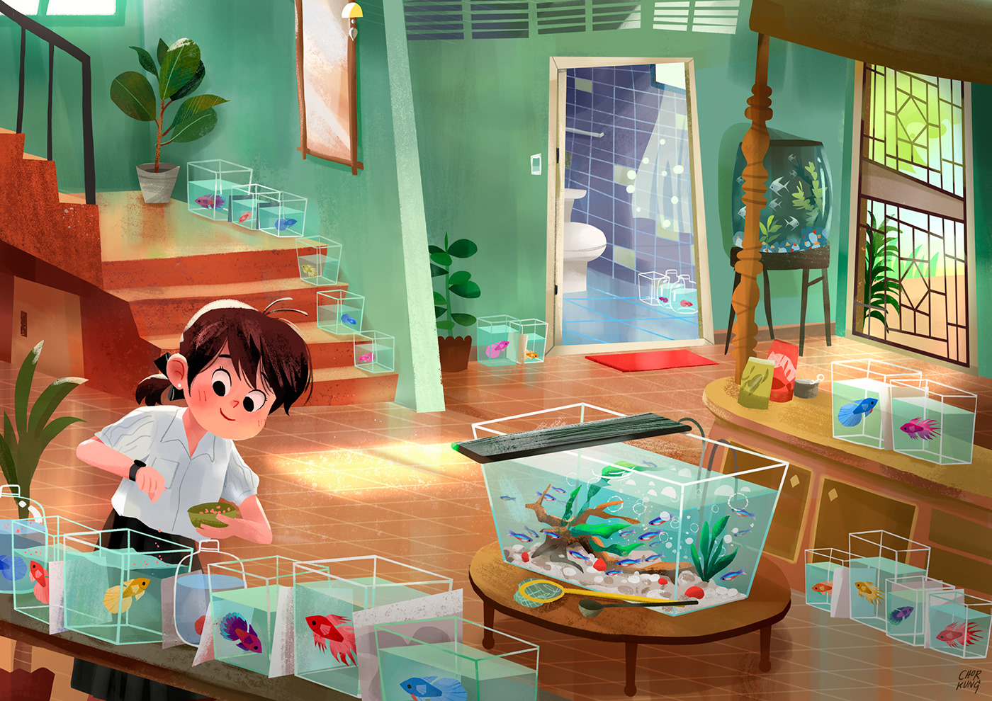 daily life digitalpainting fish home Home sweet home ILLUSTRATION  Siam fighter fish