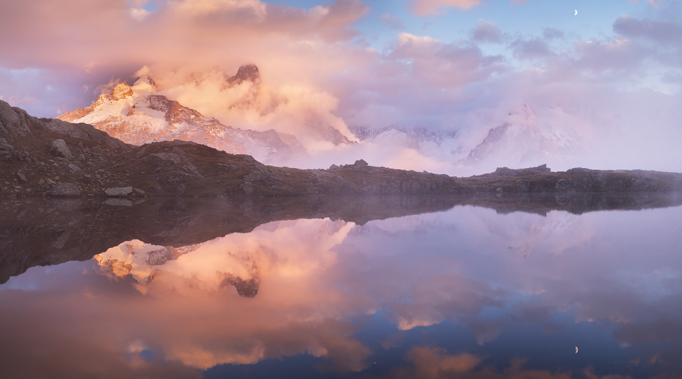 autumn glacier lake Landscape mountains Nature solitude reflection snow valley