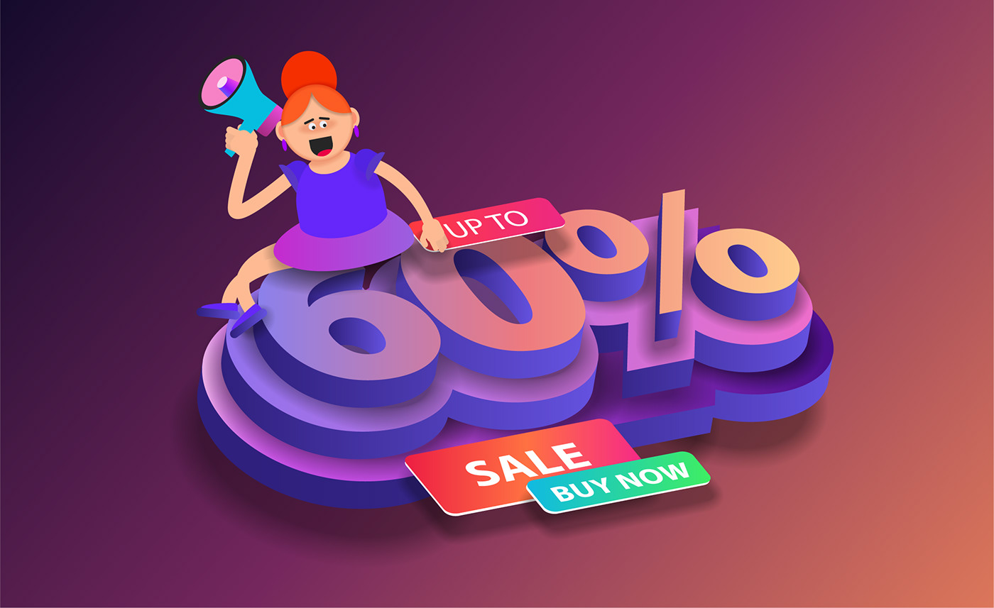 %   3D illustration buy discount market off Promotion sale shop