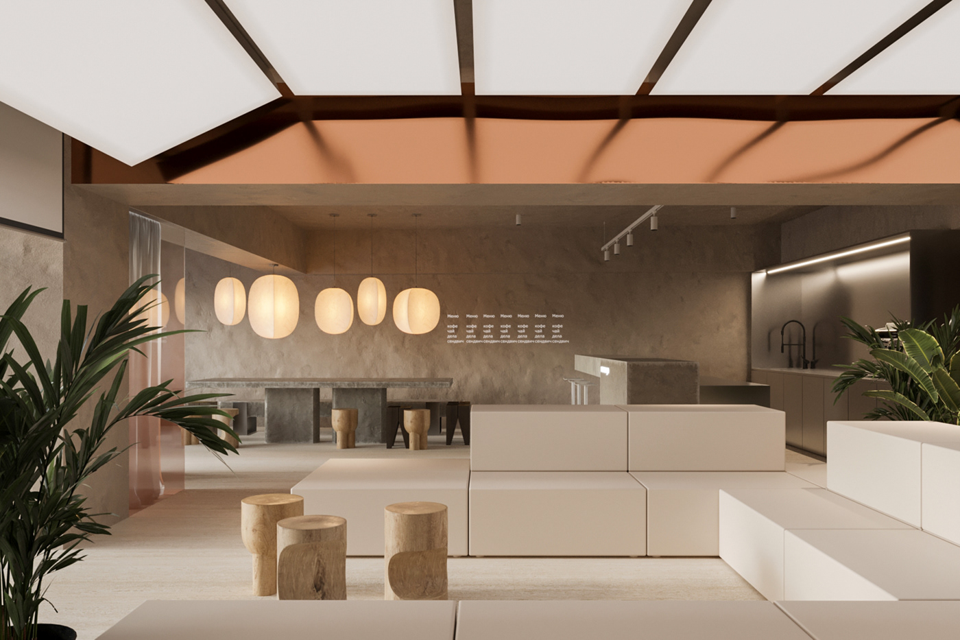 3D architecture industrial Interior product Render visualization wood Cafe design cyprus