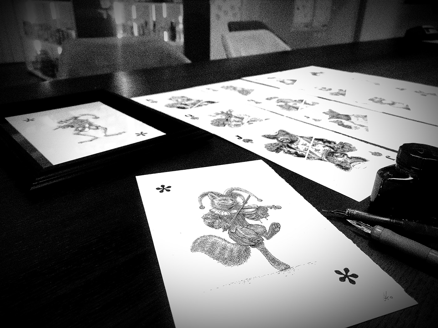 Poker cards FOX dotwork ILLUSTRATION  Jolly