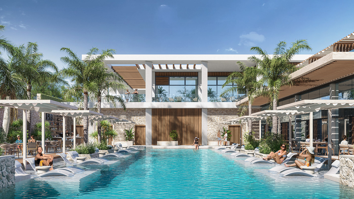 3ds max architecture archviz CGI Clubhouse corona exterior modern Pool visualization