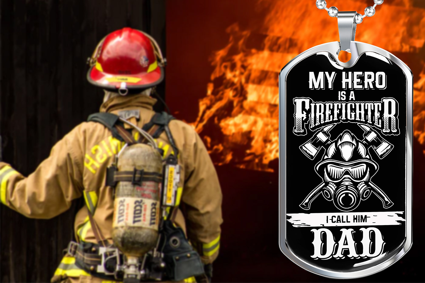 daughter to dad dog tag design fathers day quotes Firefighter free mockup  gearbubble message card Necklace pedant design SHINEON  
