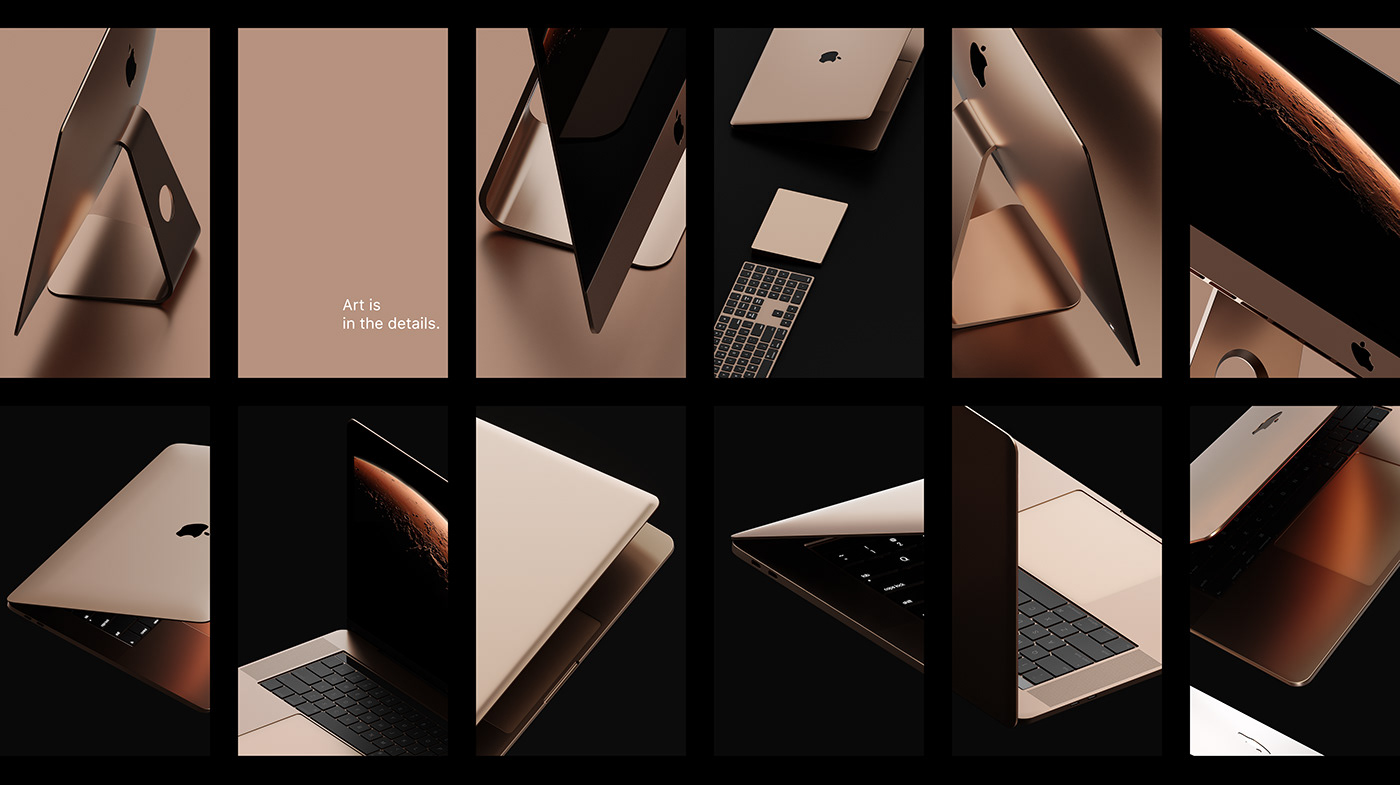 apple iMac macbook Mac Pro corona render  CGI design gold visualisation Render