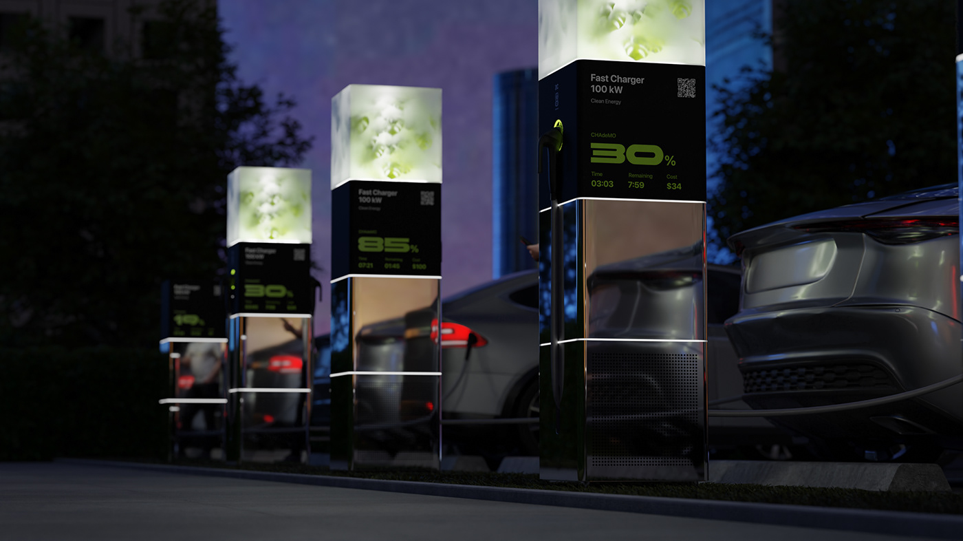 industrial design  3D Render Urban EV charger concept future cubes infrastructure electromobility