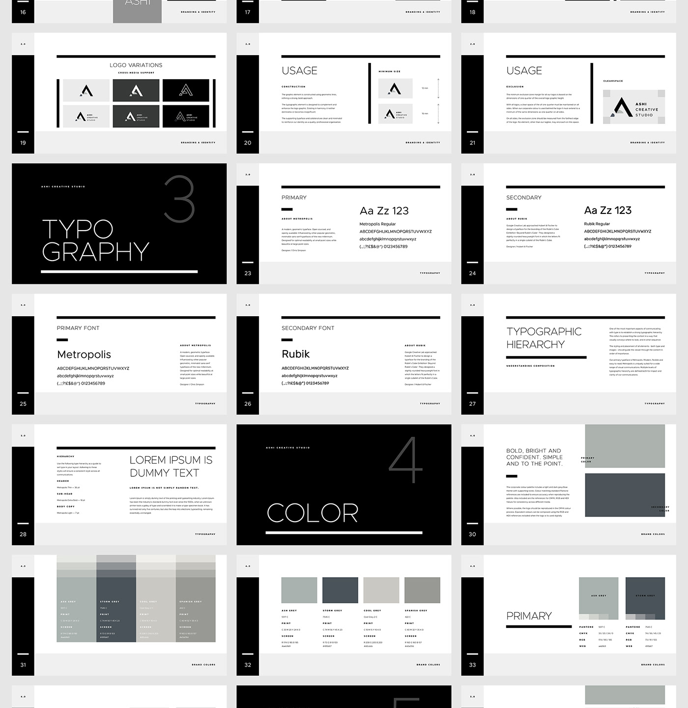 Powerpoint Keynote presentation brand branding  brand guidelines Google Slides monochrome corporate icons